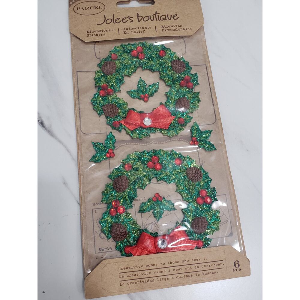 RARE Jolee's Parcel Glitter Christmas Wreaths Scrapbooking Stickers